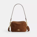 Mini Carey Crossbody Bag - Suede/Gold/Warm Brown