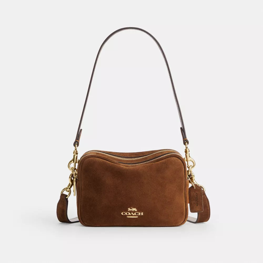 Mini Carey Crossbody Bag - Suede/Gold/Warm Brown