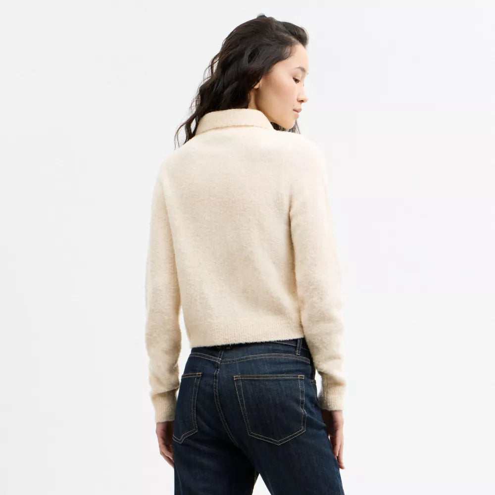 Embroidered Cropped Cardigan - Ecru