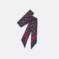 Cherry Mix Print Silk Skinny Scarf - Navy Multi