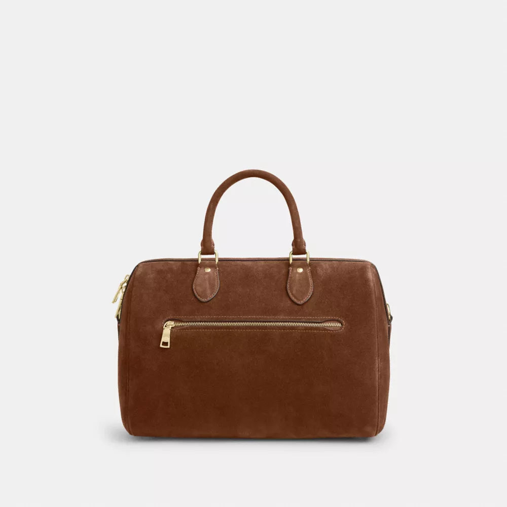 Rowan Large Satchel Bag - Suede/Gold/Warm Brown