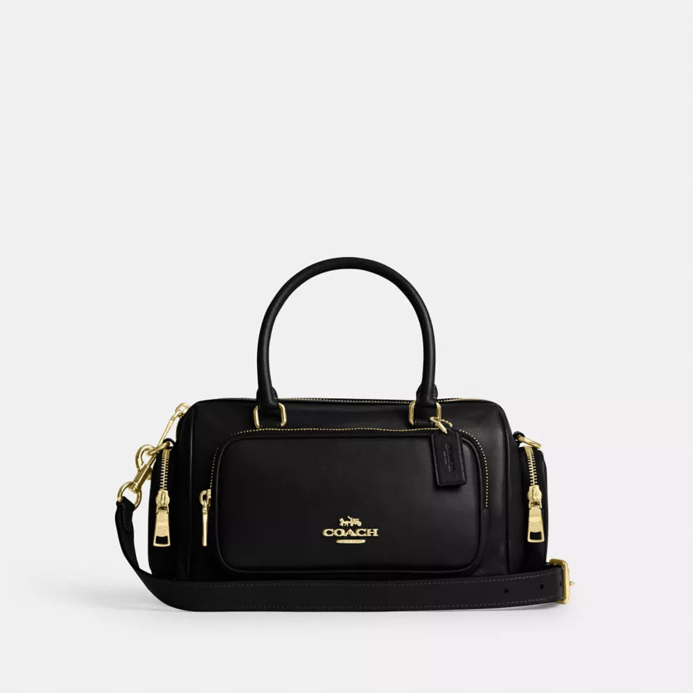 Rowan Satchel Bag With Pockets - Gold/Black