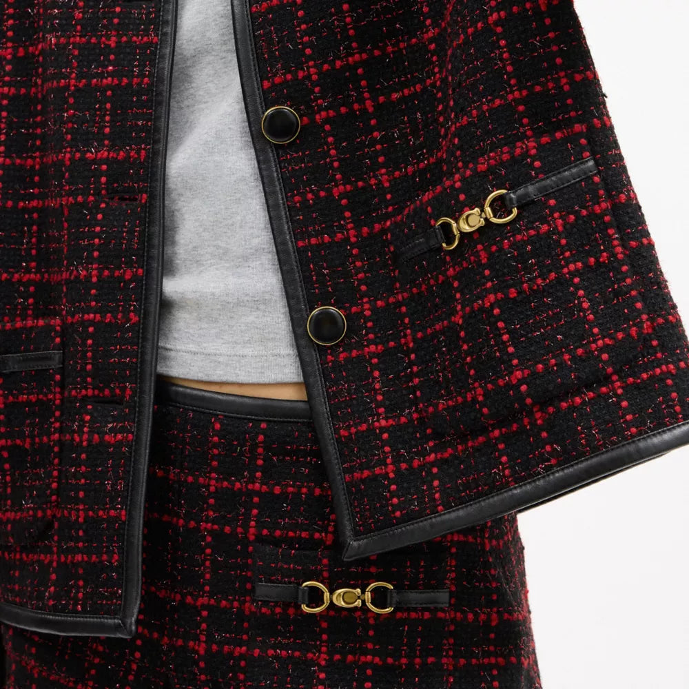 Sculpted C Tweed Jacket - Red/Black