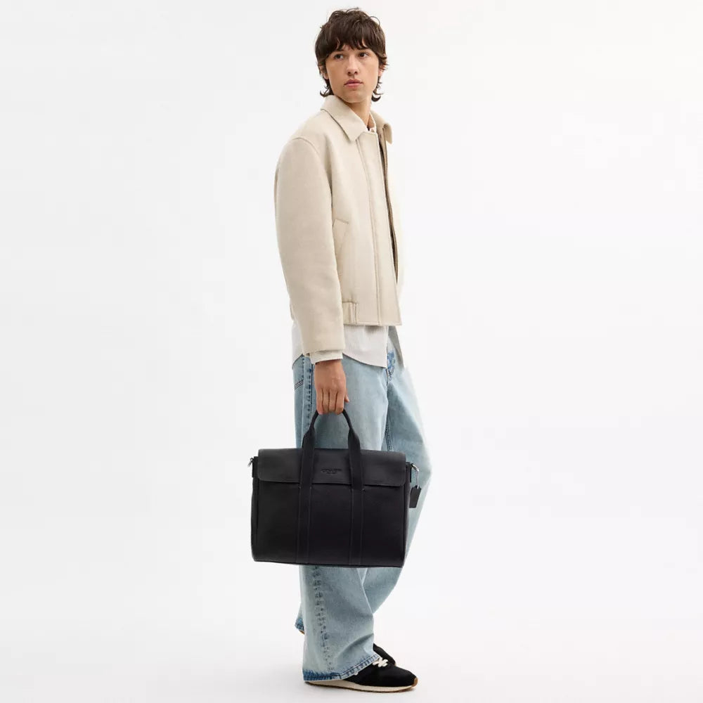 Sullivan Portfolio Brief - Pebbled Leather/Silver/Black