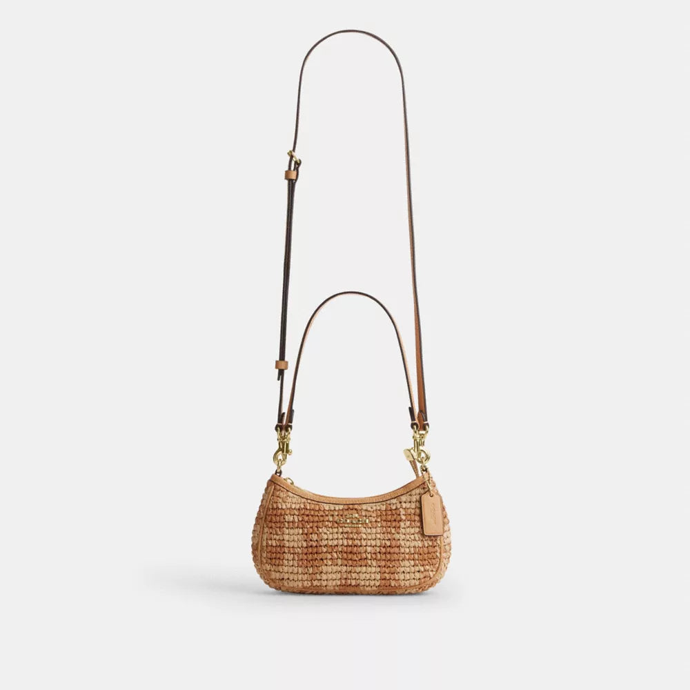 Teri Mini Crossbody Bag With Gingham Print - Straw/Gold/Tan