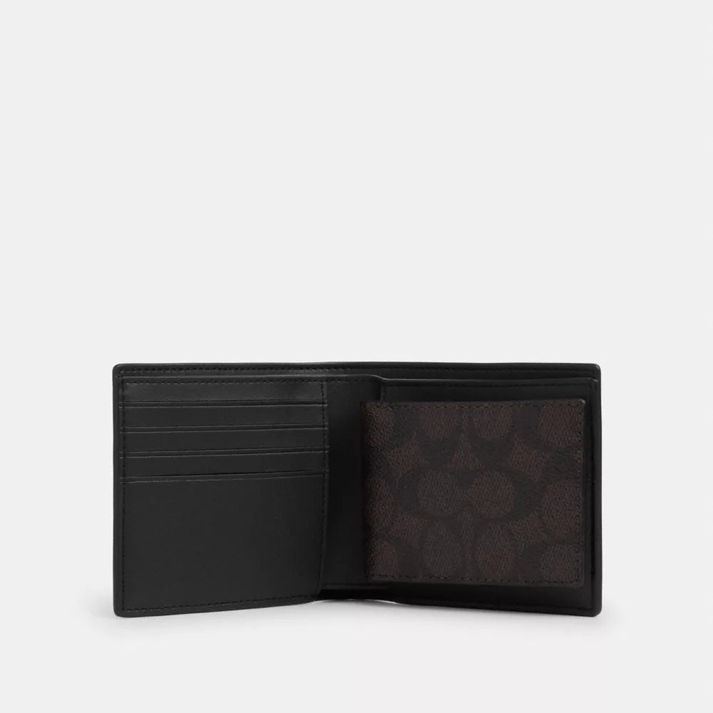 3-In-1 Wallet In Signature Canvas With Patches - Signature Canvas/SV/Walnut/Black
