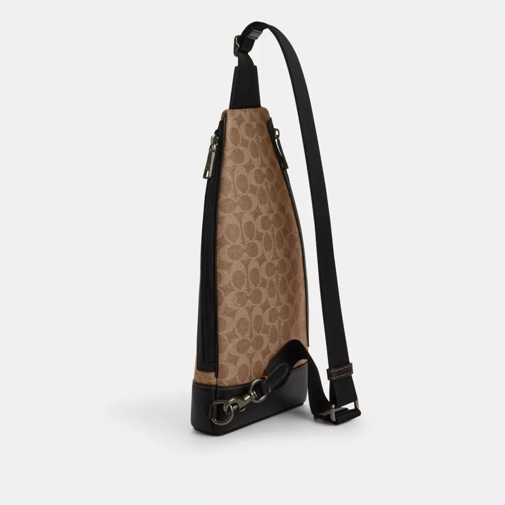 Dominic Sling Pack In Signature Canvas - Gunmetal/Tan/Black