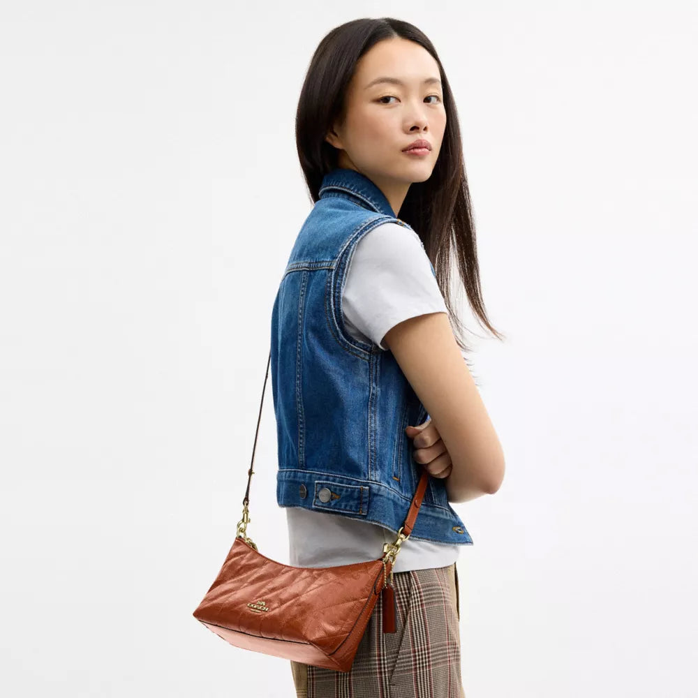 Caitlin Shoulder Bag With Quilting And Charm - Gold/Cinnamon