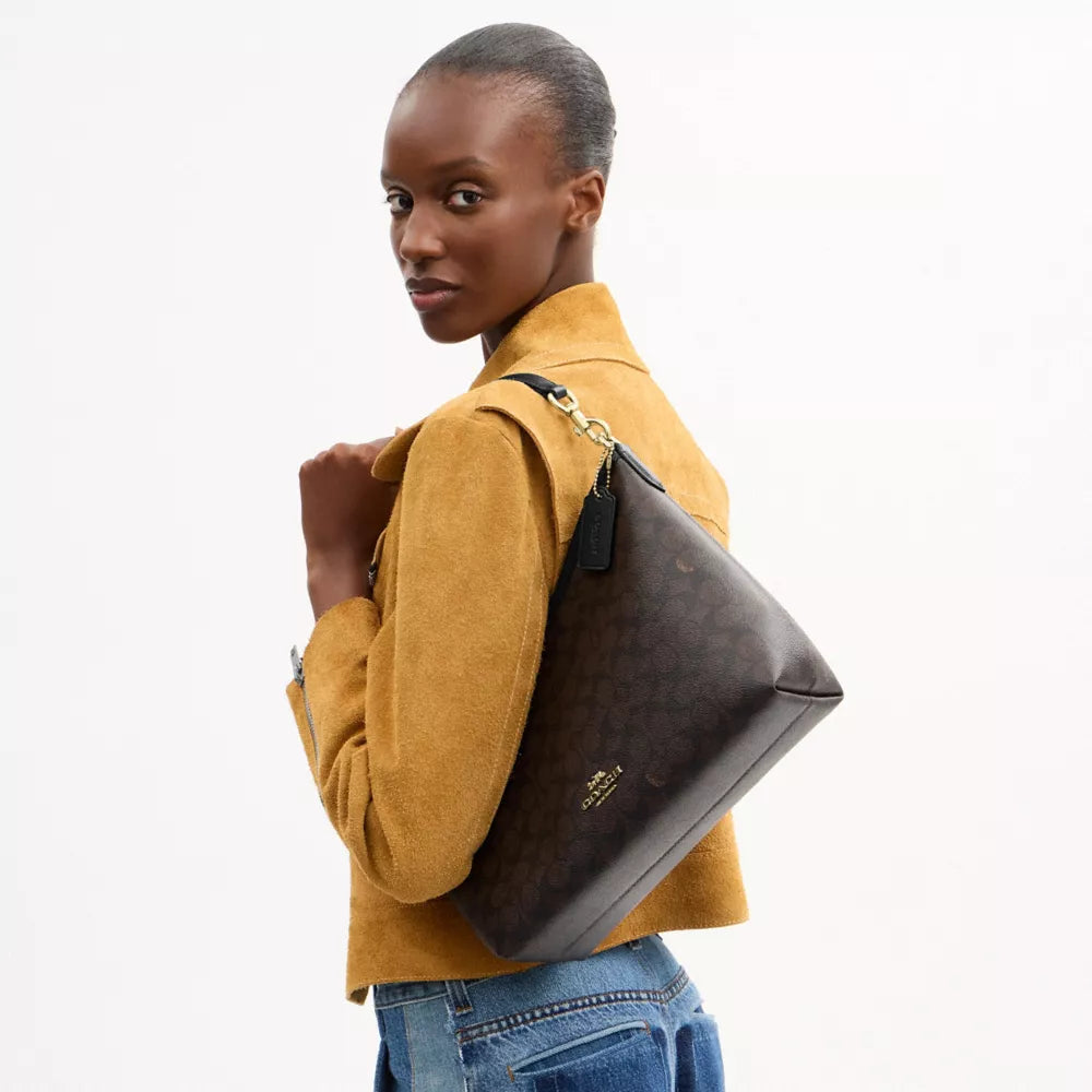 Laurel Shoulder Bag In Signature Canvas - Signature Canvas/Gold/Walnut/Black