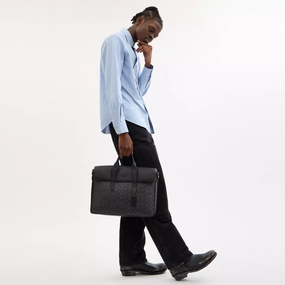 Sullivan Portfolio Brief In Signature Canvas - Gunmetal/Charcoal/Black