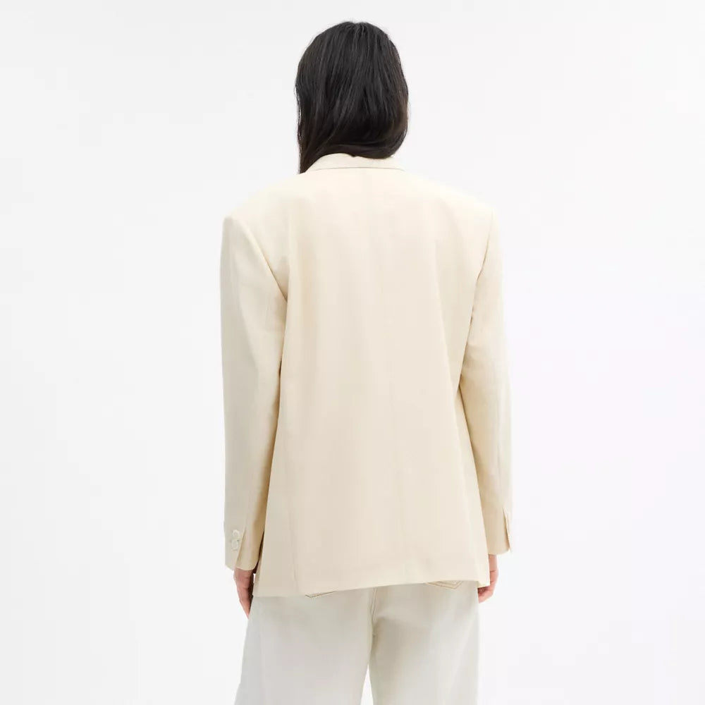 Yarn Dye Shawl Collar Blazer - Ivory