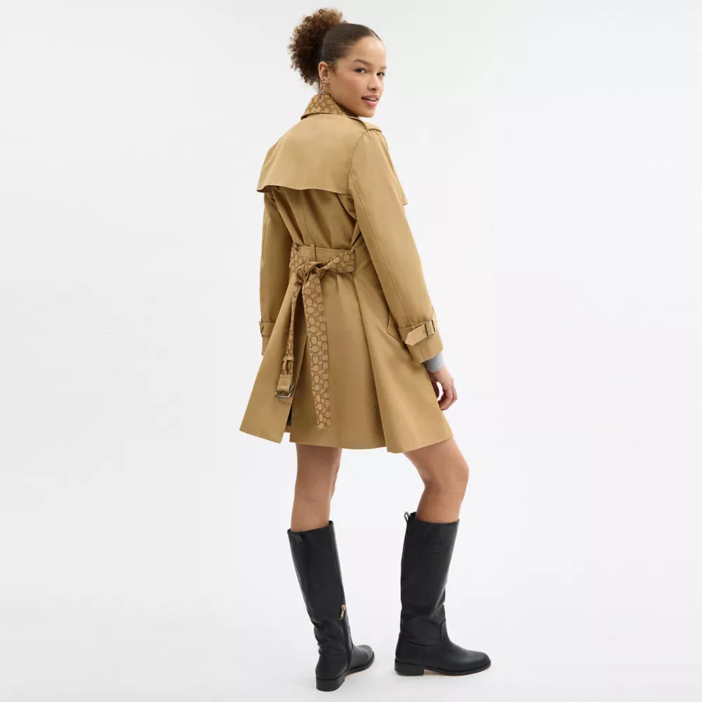 Mid Trench Coat With Signature Collar - Khaki