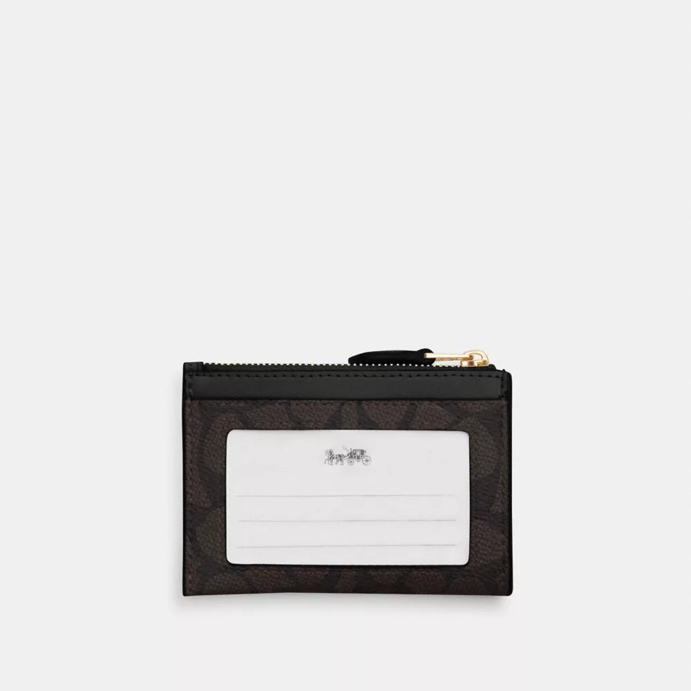 Mini Skinny ID Case In Signature Canvas - Signature Canvas/Gold/Walnut/Black