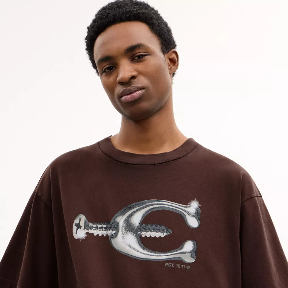 Hardware Relaxed T-Shirt In Organic Cotton - Brown