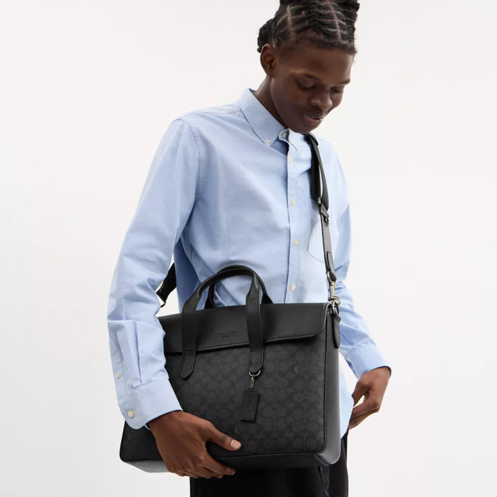 Sullivan Portfolio Brief In Signature Canvas - Gunmetal/Charcoal/Black