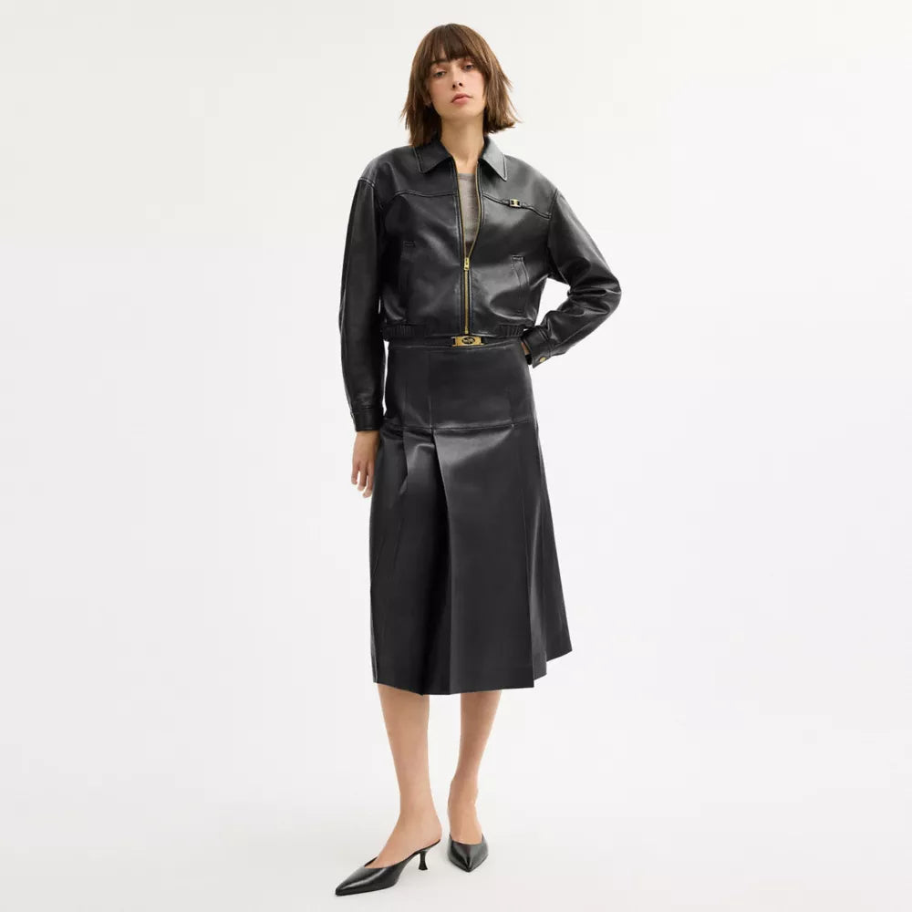 Maxi Leather Pleated Skirt - Black