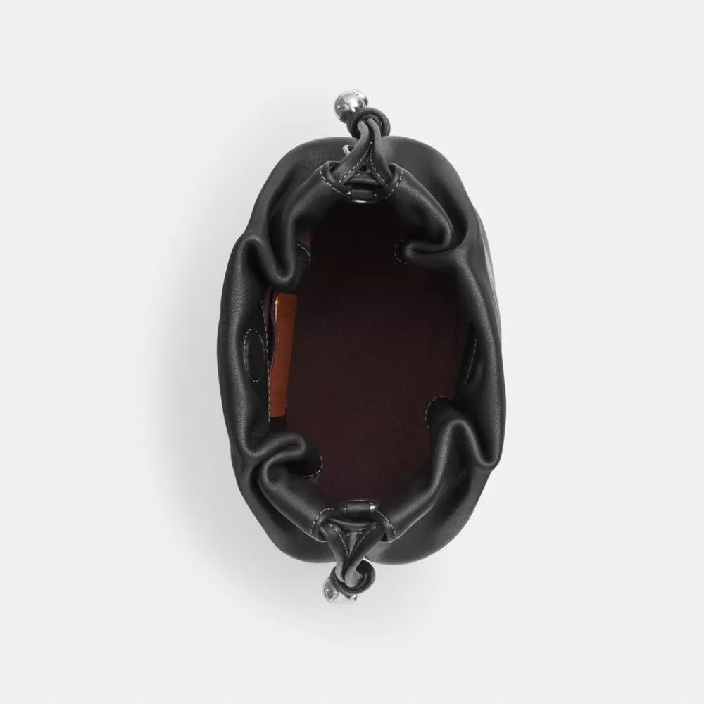 Faye Mini Drawstring Bag - Smooth Leather/Silver/Black