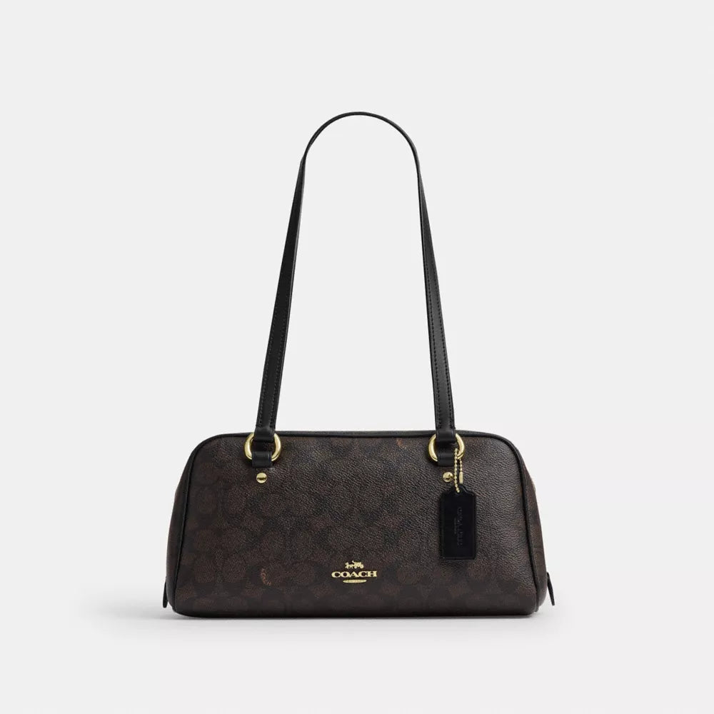 Sydney Shoulder Bag In Signature Canvas - Signature Canvas/Gold/Walnut/Black