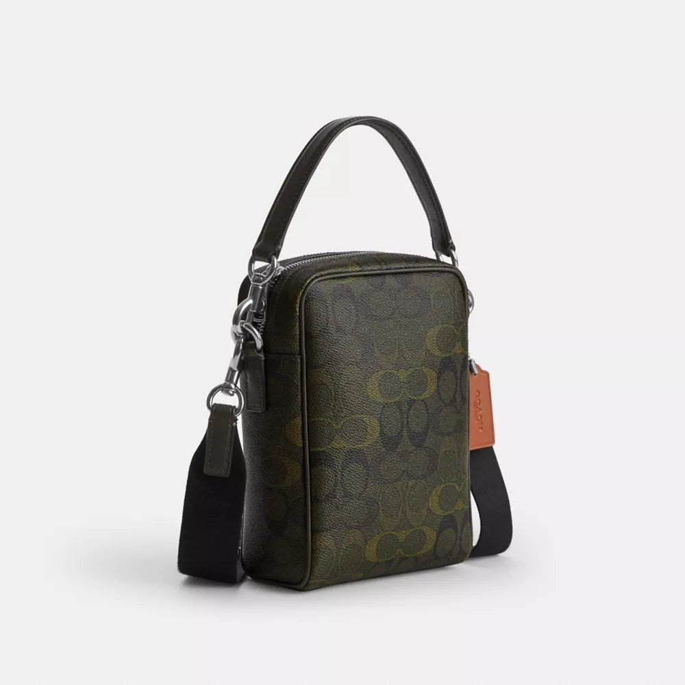Tristan Crossbody Bag 14 In Signature Camo Print - Signature Canvas/Silver/GREEN
