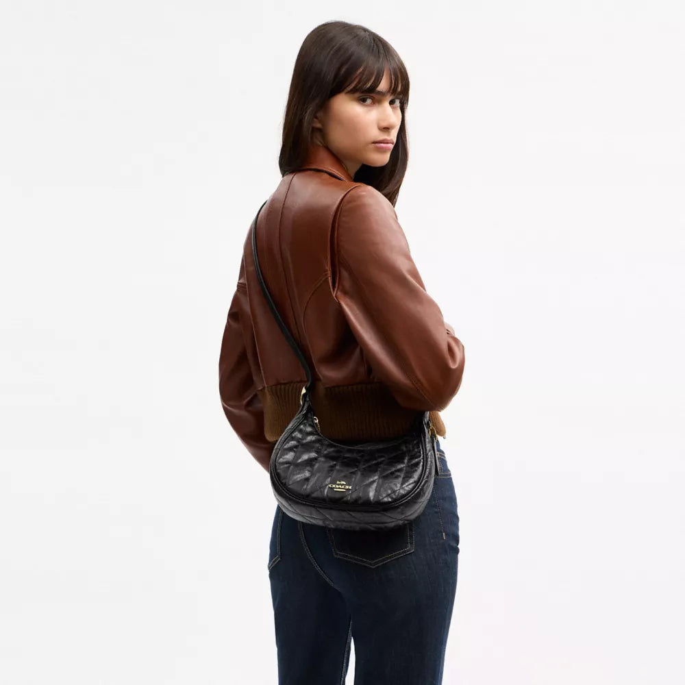 Emily Shoulder Bag With Quilting - Crinkle Leather/Gold/Black