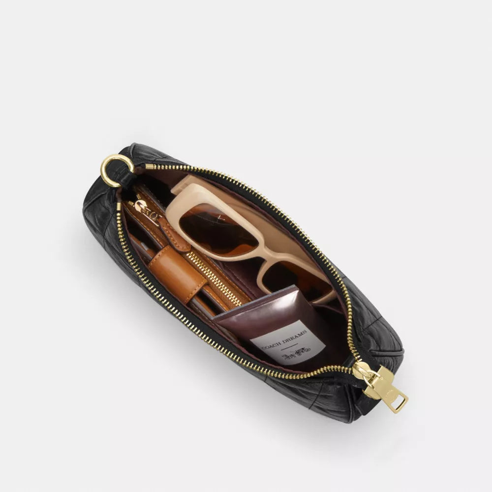 Teri Shoulder Bag With Quilting - Crinkle Leather/Gold/Black