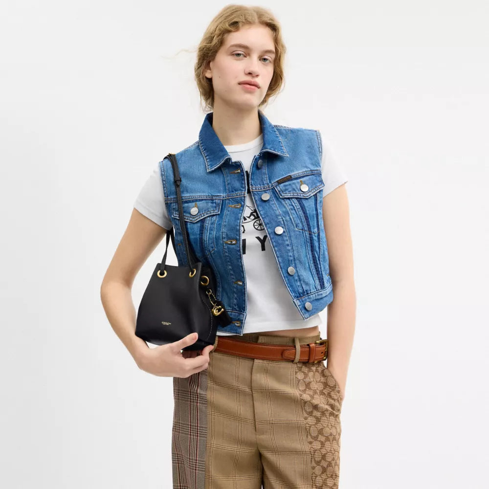 Jade Drawstring Bag - Natural Grain Leather/Brass/Black