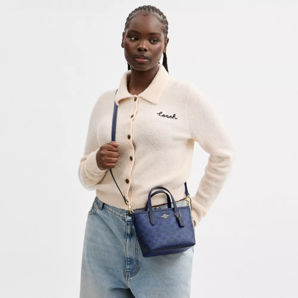 City Mini Tote Bag In Signature Canvas - Signature Canvas/Gold/Navy