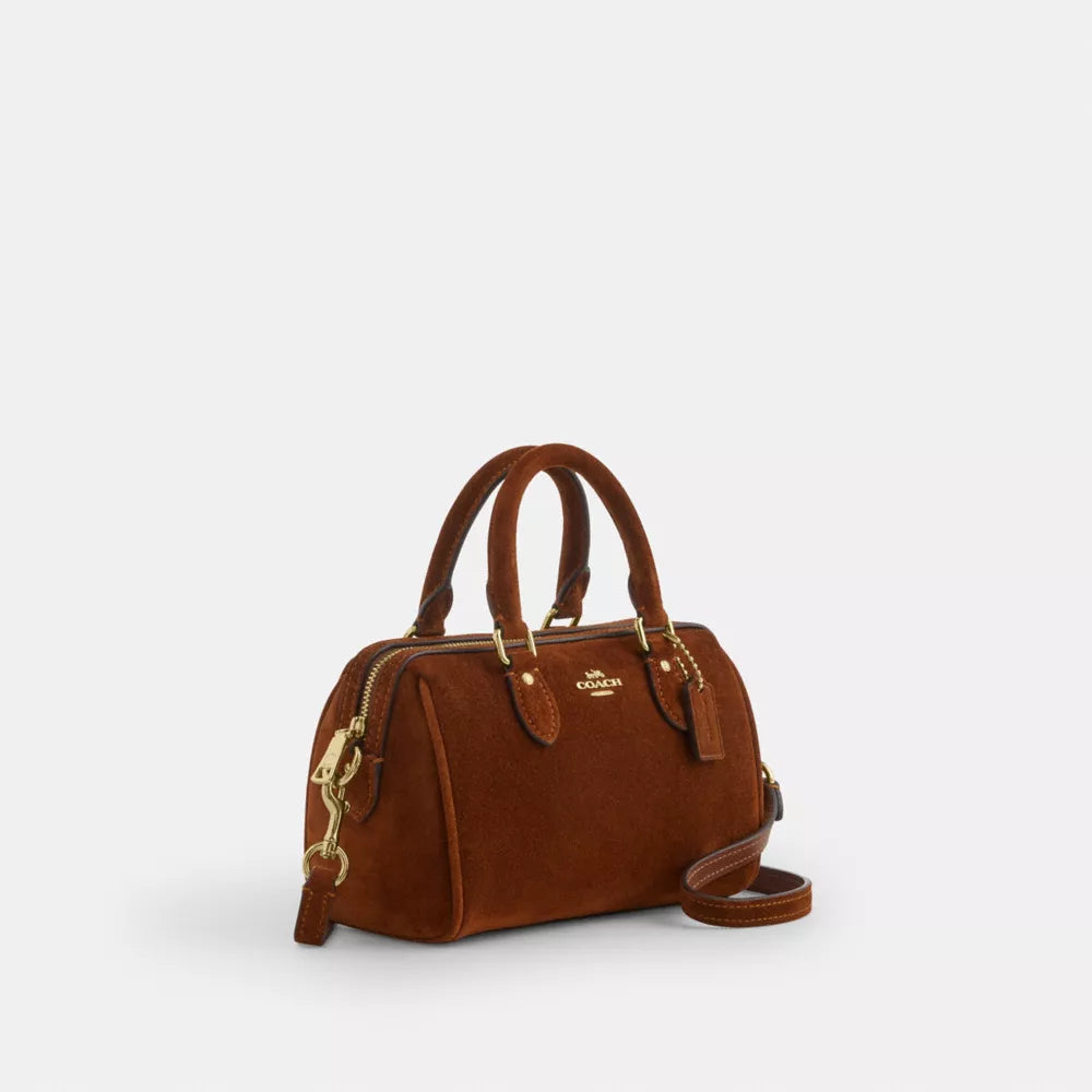 Mini Rowan Crossbody Bag - Suede/Gold/Warm Brown