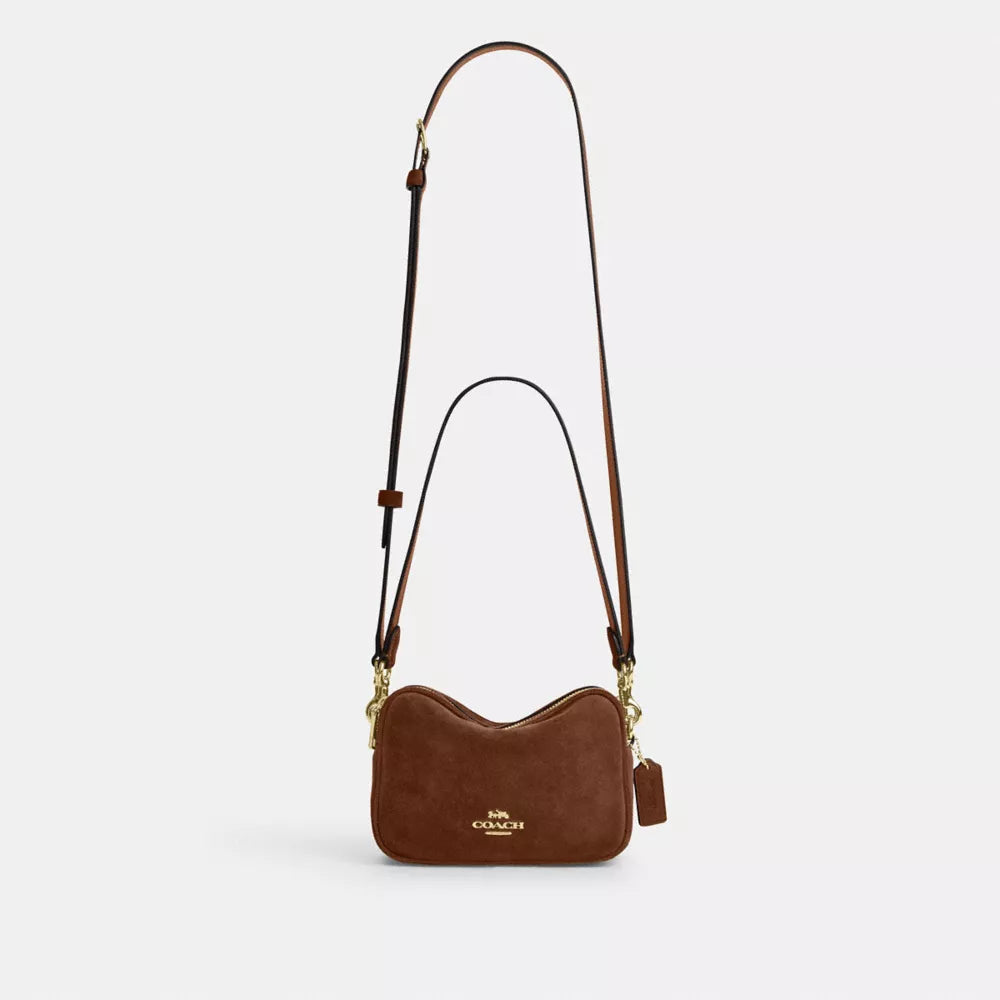 Mini Carey Crossbody Bag - Suede/Gold/Warm Brown