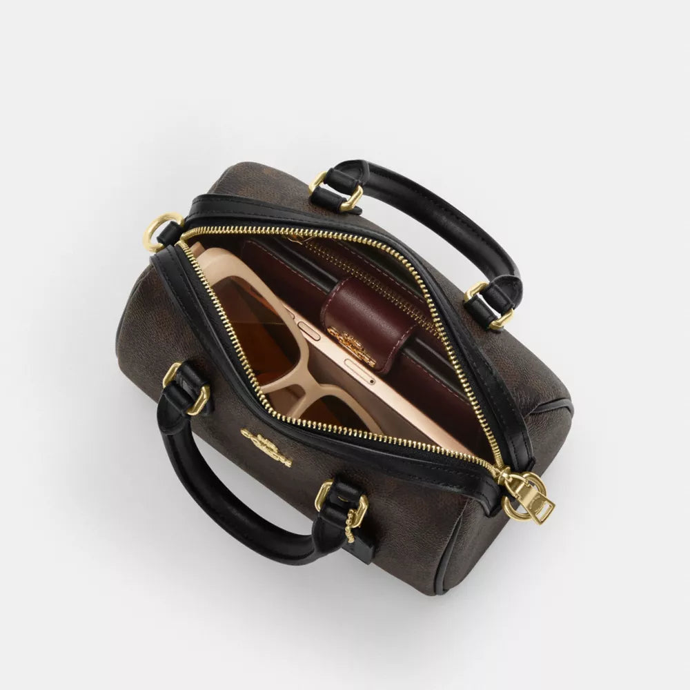 Mini Rowan Crossbody Bag In Signature Canvas - Signature Canvas/Gold/Walnut/Black