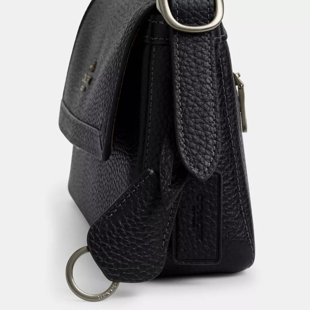 Etta Small Flap Shoulder Bag - Pebbled Leather/Gunmetal/Black