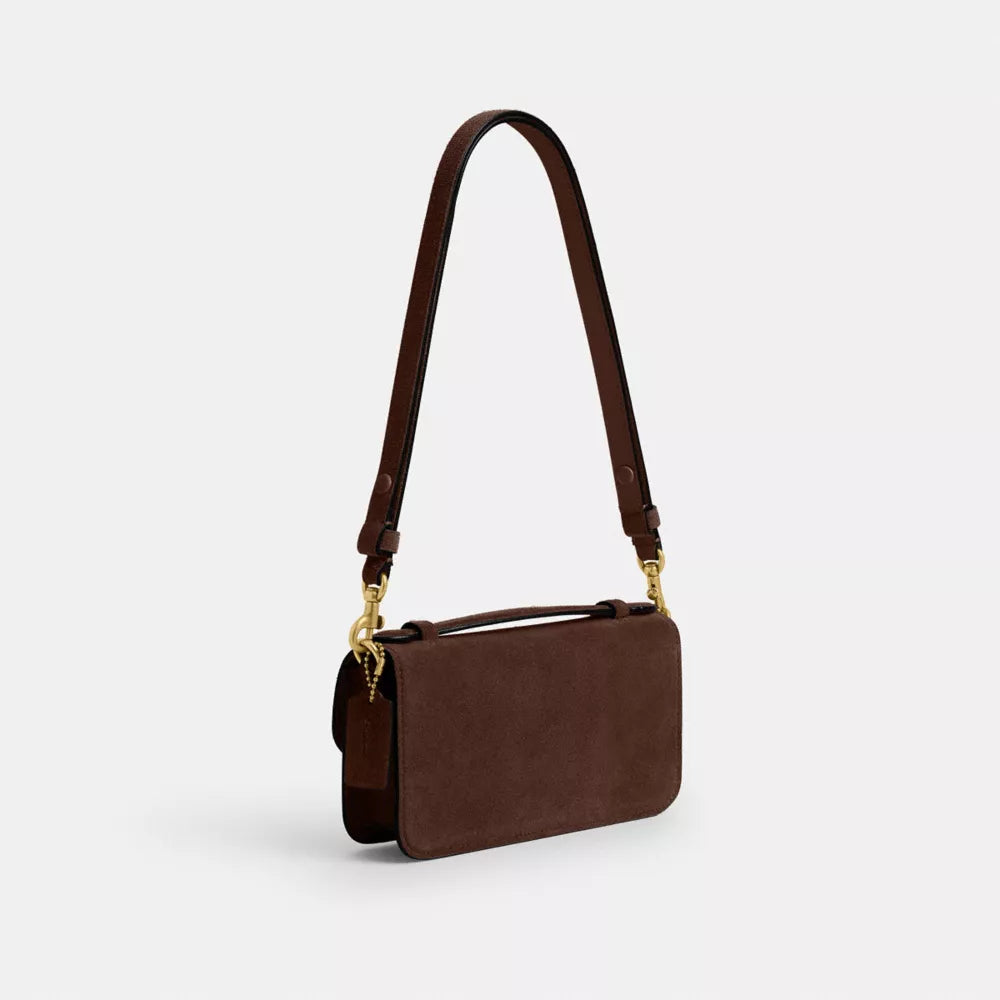 New York Elora Top Handle Crossbody Bag - Suede/Brass/Dark Chocolate