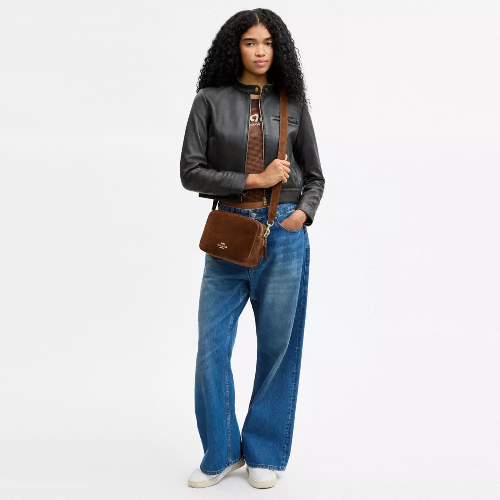 Carey Crossbody Bag - Suede/Gold/Warm Brown
