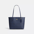 Medium City Tote Bag In Signature Canvas - Gold/Navy