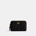 Essential Small Zip Around Card Case With Pillow Quilting - Smooth Leather/Brass/Black
