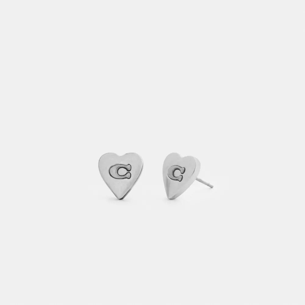 Signature Heart Stud Earrings - Silver