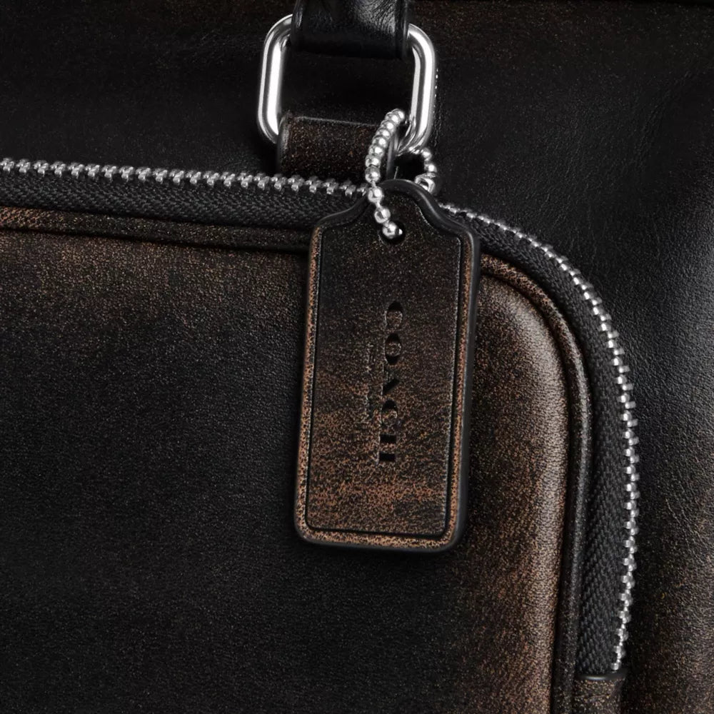 Rowan Satchel Bag With Pockets In Loved Leather - Silver/Black Brown