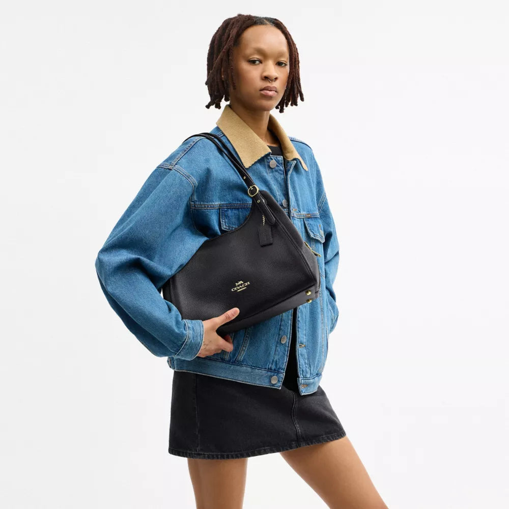 Erin Shoulder Bag - Pebbled Leather/Gold/Black