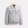 Denim Jacket With Shearling Collar - Light Wash