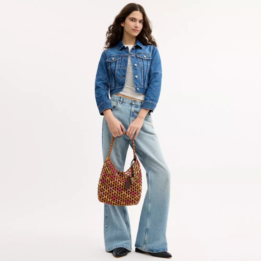 Brooklyn Shoulder Bag 28 With Wooden Beading - Brass/Maple Multi