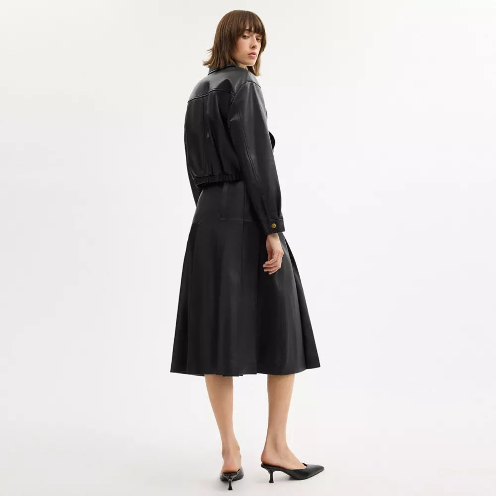 Maxi Leather Pleated Skirt - Black