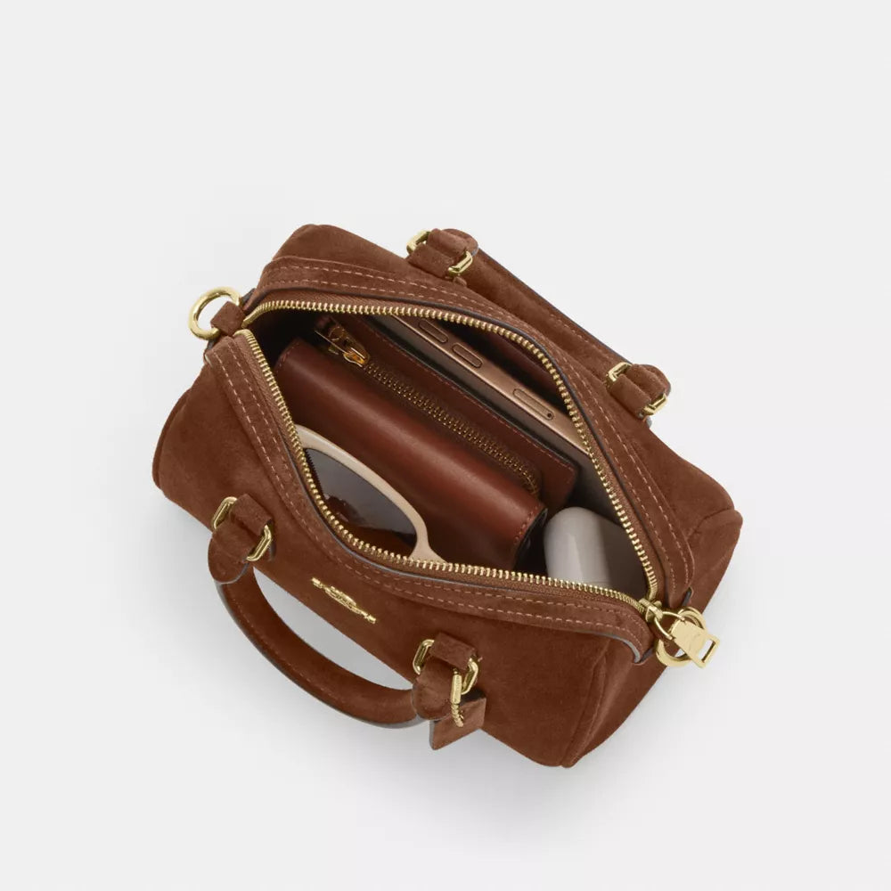 Mini Rowan Crossbody Bag - Suede/Gold/Warm Brown