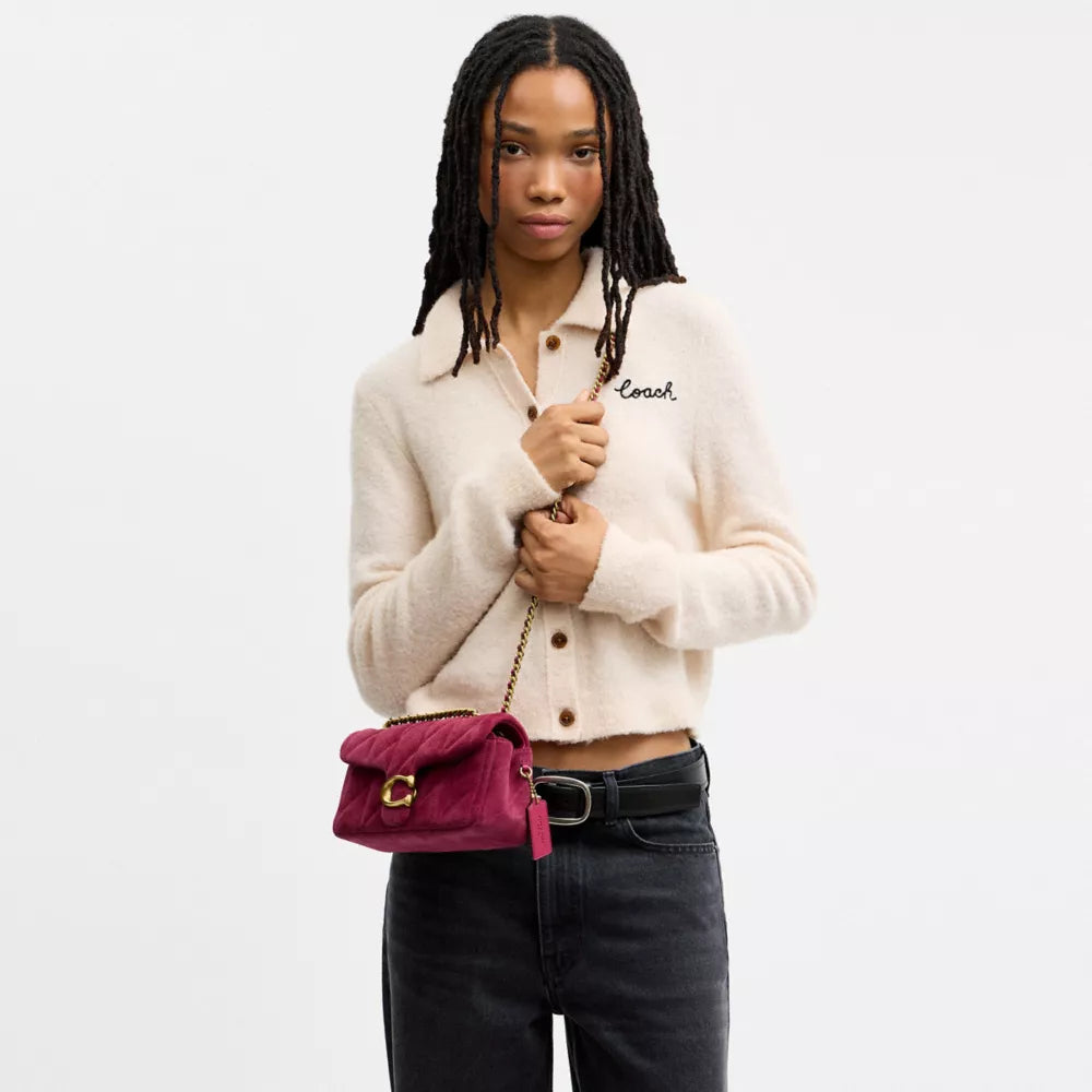 Tabby Shoulder Bag 20 With Quilting - Suede/Brass/Dark Fuchsia
