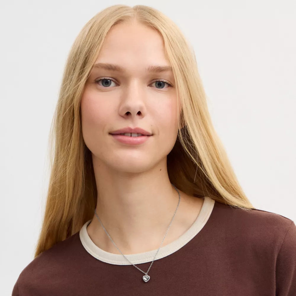 Halo Heart Pendant Necklace - Silver