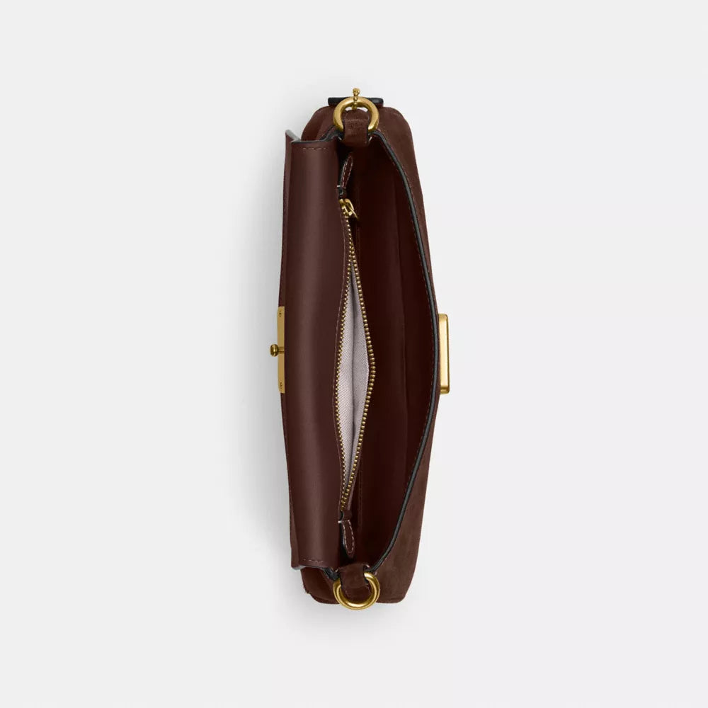 Jet Shoulder Bag - Suede/Brass/Dark Chocolate