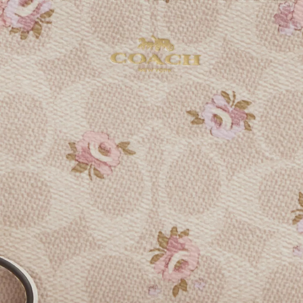 Corner Zip Wristlet In Signature Canvas With Floral Print - Gold/Sand Multi