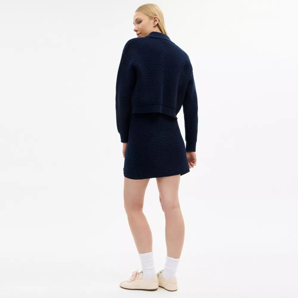 Textured Knit Skirt - Navy Blue