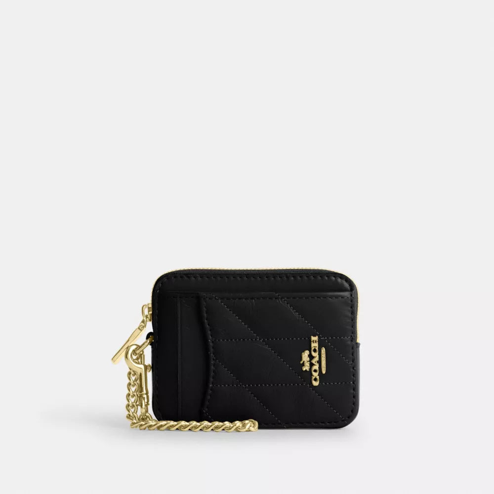 Zip Card Case With Quilting - Crinkle Leather/Gold/Black