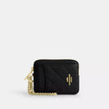 Zip Card Case With Quilting - Crinkle Leather/Gold/Black