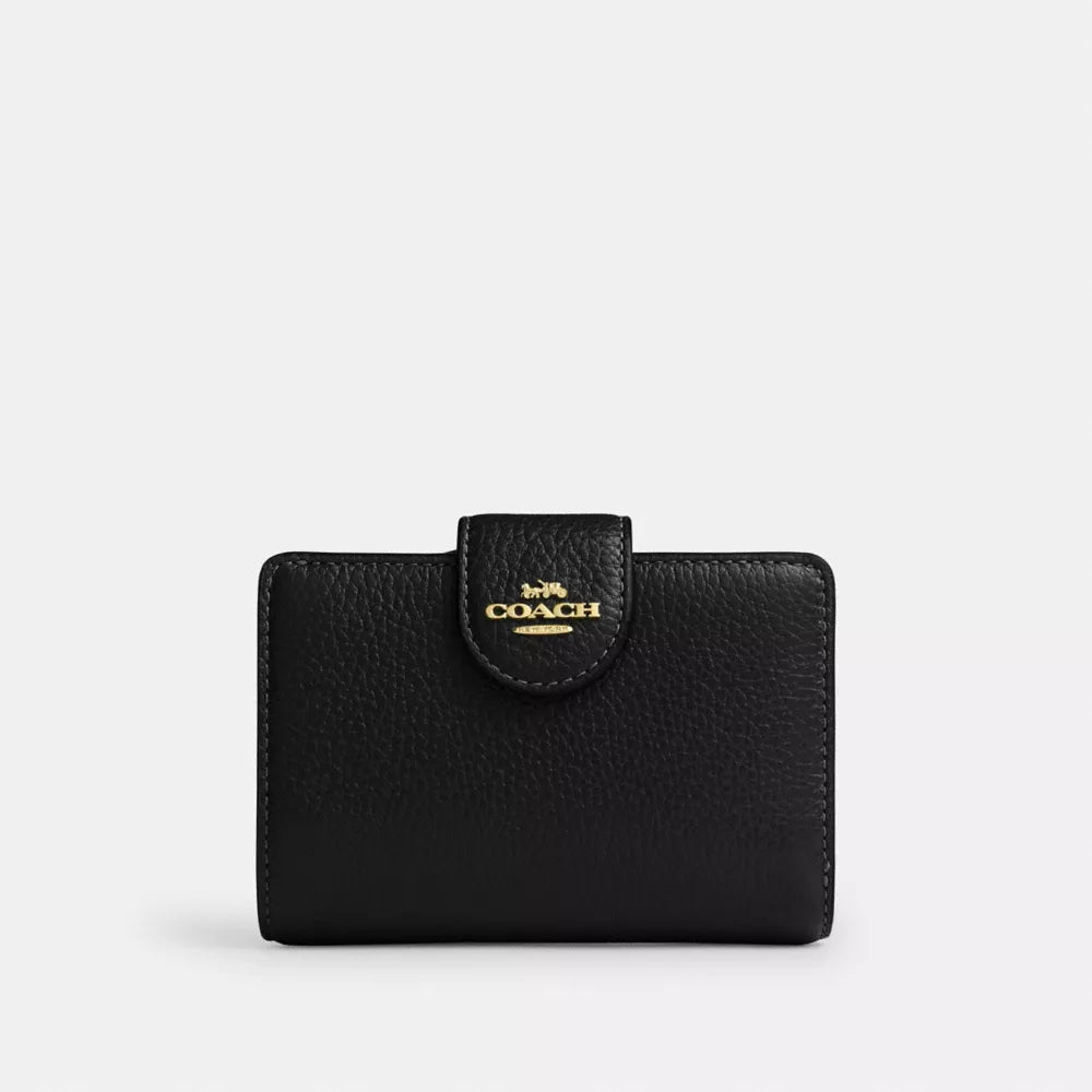 Medium Corner Zip Wallet - Pebbled Leather/Gold/Black
